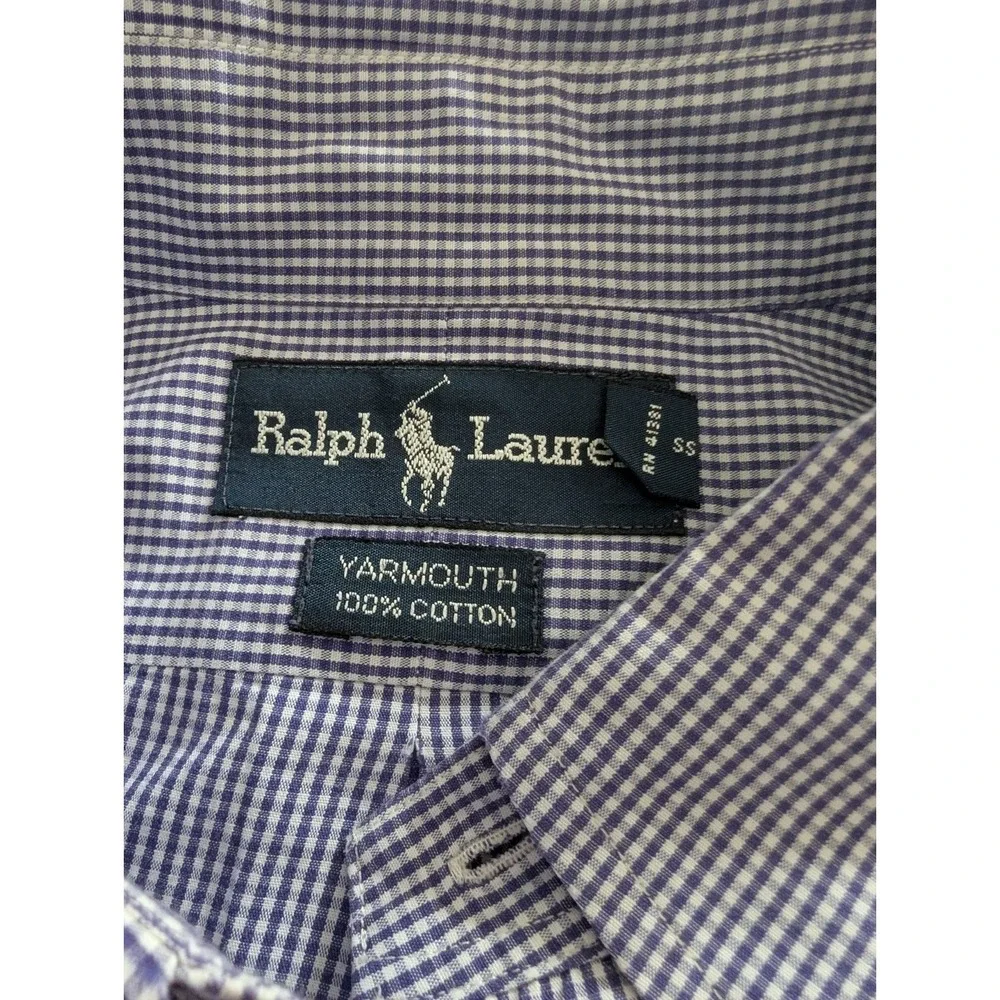Ralph Lauren Yarmouth Shirt Navy Blue Gingham Check Button‎ Down Mens 16.5 34/35